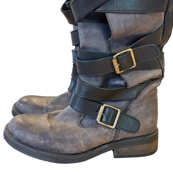 Steve Madden Bryannt Belted Dark Gray & Black Distressed Knee Boots 8 - Picture 11 of 13